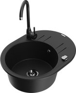 Mexen Kevin granite sink 1-bowl with drainer and kitchen tap Telma, black - 6517-77-670200-70-B