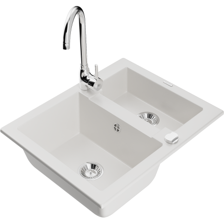 Mexen Carlos granitdiskho med 1,5 fack och Telma köksblandare, vit - 6518-20-670200-00