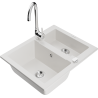 Mexen Carlos 1.5-bowl granite kitchen sink with Telma faucet, white - 6518-20-670200-00