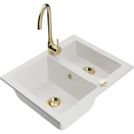 Mexen Carlos évier en granit 1,5 bac avec mitigeur de cuisine Telma, blanc - 6518-20-670200-50