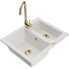 Mexen Carlos fregadero de granito 1,5-cubetas con grifo de cocina Telma, blanco - 6518-20-670200-50