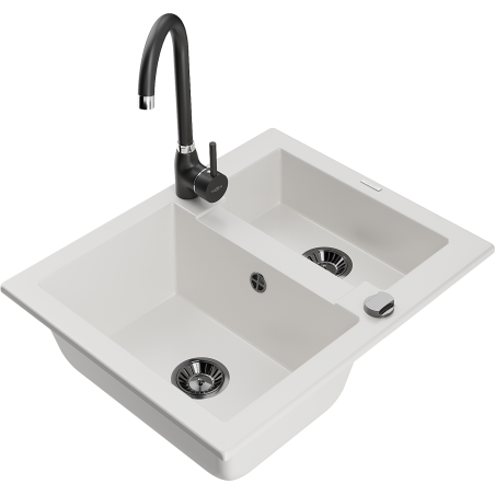 Mexen Carlos granieten gootsteen 1,5-compartiment met keukenkraan Telma, wit - 6518-20-670200-70