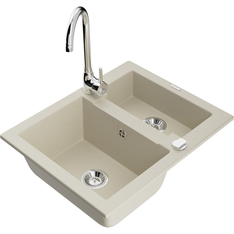 Mexen Carlos 1,5-fach Spülbecken aus Granit mit Küchenarmatur Telma, beige - 6518-69-670200-00