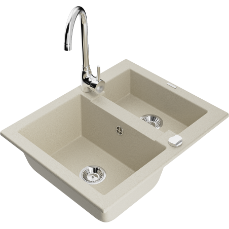 Mexen Carlos évier en granit 1,5 bac avec robinet de cuisine Telma, beige - 6518-69-670200-00