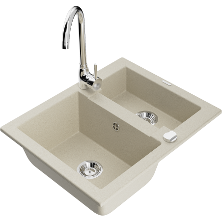Mexen Carlos Granitspüle 1,5-Becken mit Küchenarmatur Telma, beige - 6518-69-670200-00