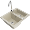Mexen Carlos granite sink 1.5-bowl with Telma kitchen faucet, beige - 6518-69-670200-00
