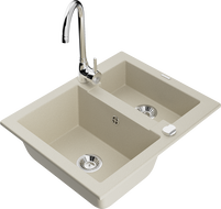 Mexen Carlos fregadero de granito de 1,5 senos con grifo de cocina Telma, beige - 6518-69-670200-00