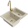 Mexen Carlos évier en granit 1,5 bac avec robinet de cuisine Telma, beige - 6518-69-670200-50
