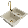 Mexen Carlos granitische spoelbak 1,5-komor met keukenkraan Telma, beige - 6518-69-670200-50
