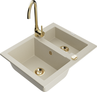 Mexen Carlos Graniten Ëmfangsbecken mat 1,5 Kummeren an Telma Kichekran, beige - 6518-69-670200-50