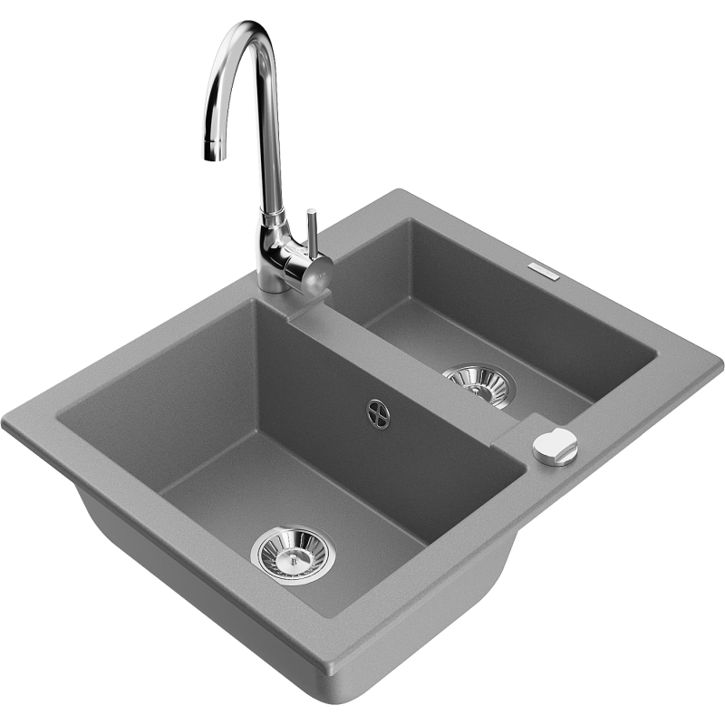 Mexen Carlos fregadero de granito de 1,5 senos con grifo de cocina Telma, gris - 6518-71-670200-00