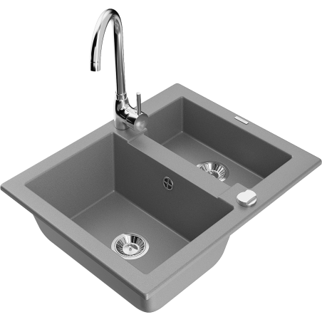 Mexen Carlos 1.5-bowl Granite Sink with Telma Kitchen Faucet, Gray - 6518-71-670200-00