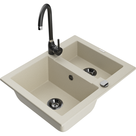 Mexen Carlos fregadero de granito 1,5-foso con grifo de cocina Telma, beige - 6518-69-670200-70