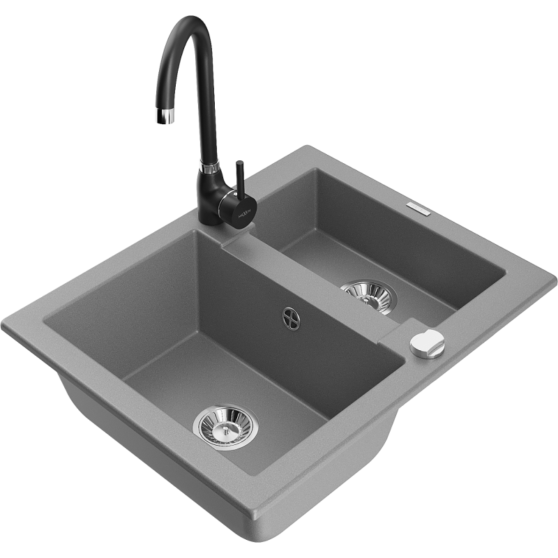 Mexen Carlos granitdiskho med 1,5 fack, med Telma köksblandare, grå - 6518-71-670200-70