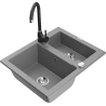Mexen Carlos 1.5-Bowl Granite Sink with Telma Kitchen Faucet, Gray - 6518-71-670200-70
