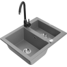 Mexen Carlos granite sink 1.5-bowl with Telma kitchen tap, grey - 6518-71-670200-70