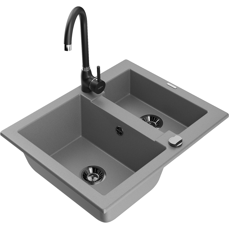 Mexen Carlos fregadero de granito de 1,5 senos con grifo de cocina Telma, gris - 6518-71-670200-70-B
