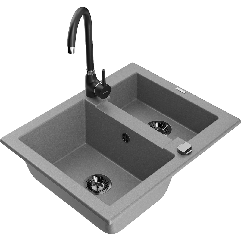 Mexen Carlos graniittinen 1,5-kulmainen pesuallas Telma keittiöhanalla, harmaa - 6518-71-670200-70-B