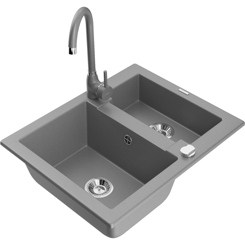 Mexen Carlos Granit-Spullsteen 1,5-Sektiouns mat Kichekran Telma, gro - 6518-71-670200-71