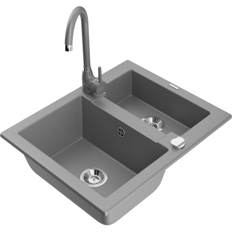 Mexen Carlos 1.5-bowl granite kitchen sink with Telma kitchen tap, grey - 6518-71-670200-71