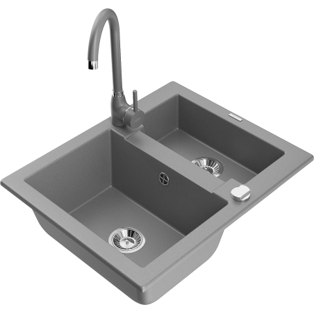Mexen Carlos fregadero de granito 1,5 senos con grifo de cocina Telma, gris - 6518-71-670200-71