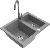 Mexen Carlos 1.5-bowl granite kitchen sink with Telma kitchen tap, grey - 6518-71-670200-71