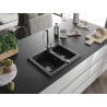 Mexen Carlos 1,5-vaks granieten spoelbak met Telma keukenkraan, zwart/zilver metallic - 6518-73-670200-00