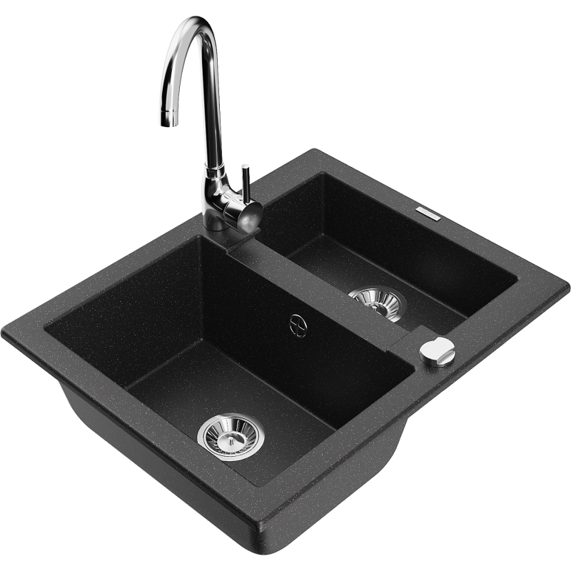 Mexen Carlos lava-loiça de granito 1,5 com bateria de cozinha Telma, preto/prata metálico - 6518-73-670200-00