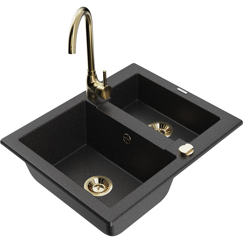 Mexen Carlos granitisk diskho 1,5 fack med Telma köksblandare, svart/silvermetallic - 6518-73-670200-50