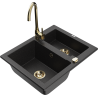Mexen Carlos granite sink with 1.5 bowls and Telma kitchen tap, black/silver metallic - 6518-73-670200-50