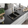 Mexen Carlos Granitspüle 1,5-beckig mit Küchenarmatur Telma, schwarz/silber metallic - 6518-73-670200-50