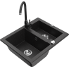 Mexen Carlos granite sink 1.5-bowl with Telma kitchen tap, black/silver metallic - 6518-73-670200-70