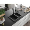 Mexen Carlos Granitspüle 1,5-beckig mit Küchenarmatur Telma, schwarz/silber metallic - 6518-73-670200-70-B