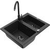Mexen Carlos lavello in granito a 1,5 vasche con miscelatore da cucina Telma, nero/argento metallizzato - 6518-73-670200-70-B