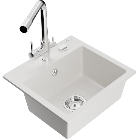Mexen Milo fregadero de granito 1-cubeta con grifo de cocina Duero, blanco - 6505-20-671600-00
