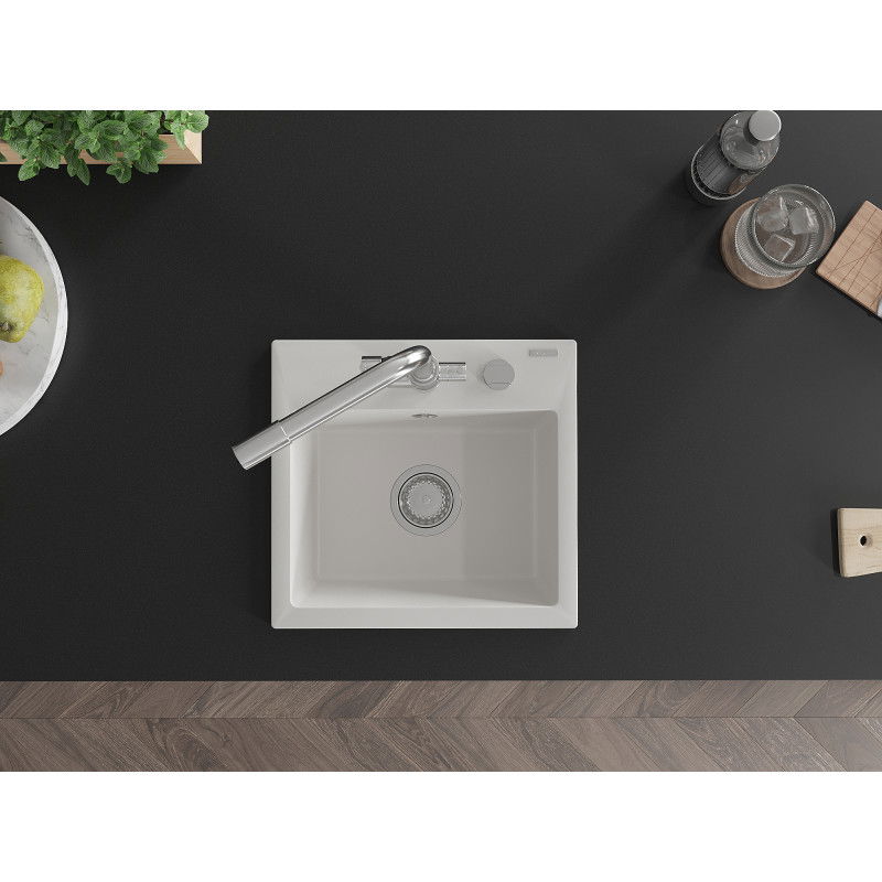 Mexen Milo fregadero de granito de 1 seno con grifo de cocina Duero, blanco - 6505-20-671600-00