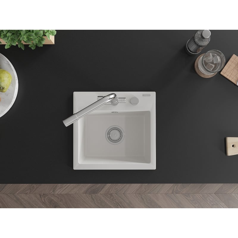 Mexen Milo granitische spoelbak met 1 compartiment en keukenmengkraan Duero, wit - 6505-20-671600-00