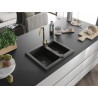 Mexen Carlos fregadero de granito de 1,5 senos con grifo de cocina Telma, negro/dorado metálico - 6518-75-670200-50-B
