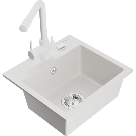 Mexen Milo fregadero de granito de 1 cámara con grifo de cocina Duero, blanco - 6505-20-671600-20