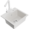 Mexen Milo 1-bowl granite sink with Duero kitchen tap, white - 6505-20-671600-20