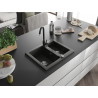 Mexen Carlos fregadero de granito de 1,5 senos con grifo de cocina Telma, negro/oro metálico - 6518-75-670200-70