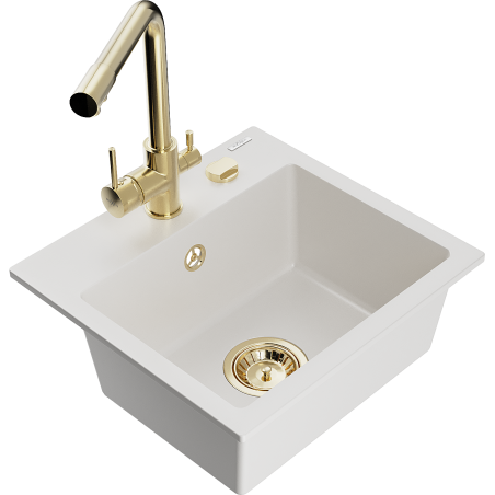 Mexen Milo lavello in granito a 1 vasca con rubinetto da cucina Duero, bianco - 6505-20-671600-50