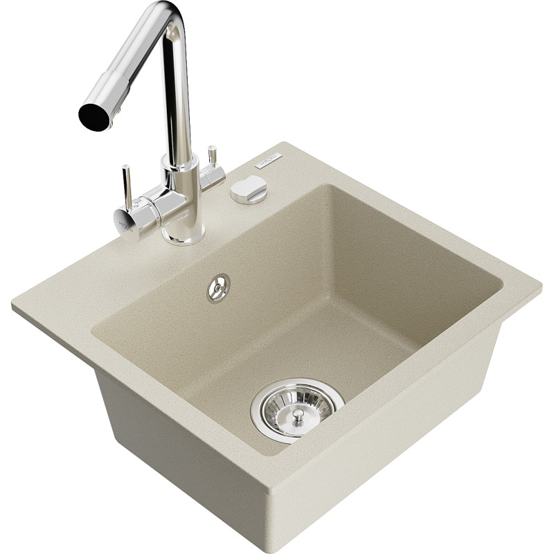 Mexen Milo Granitspüle 1-komorig mit Küchenarmatur Duero, beige - 6505-69-671600-00