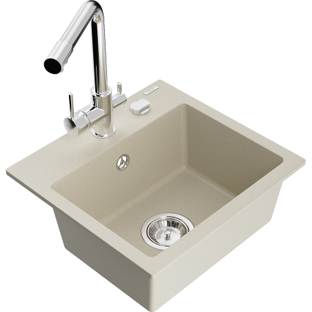 Mexen Milo Granitspüle 1-komorig mit Küchenarmatur Duero, beige - 6505-69-671600-00