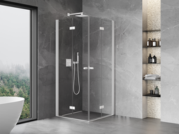 Mexen Mist-F Διπλή πτυσσόμενη καμπίνα ντους 120 x 120 cm, διάφανη, λευκή
