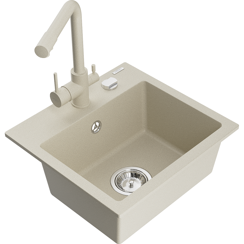 Mexen Milo lavello da cucina in granito con 1 vasca e miscelatore Duero, beige - 6505-69-671600-69