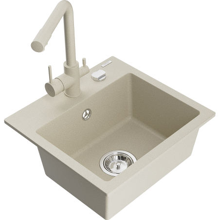 Mexen Milo 1-kamer granieten gootsteen met Duero keukenmengkraan, beige - 6505-69-671600-69