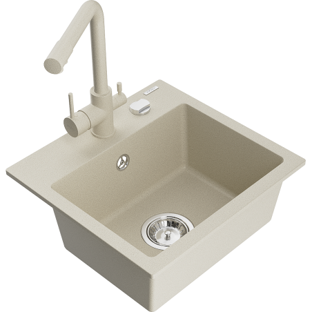 Mexen Milo Granitspüle 1-fach mit Küchenarmatur Duero, beige - 6505-69-671600-69