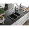 Mexen Carlos fregadero de granito de 1,5 senos con grifo de cocina Telma, negro/dorado metálico - 6518-75-670200-70-B