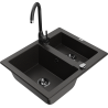 Mexen Carlos granite kitchen sink 1.5-bowl with Telma kitchen faucet, black/golden metallic - 6518-75-670200-70-B